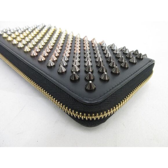 Christian Louboutin Spike Studs Panettone Round Zipper Long Wallet Black - Picture 5 of 12